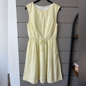 1901 pale yellow and white pin stripe sleeveless dress tie front size 2‎ EUC